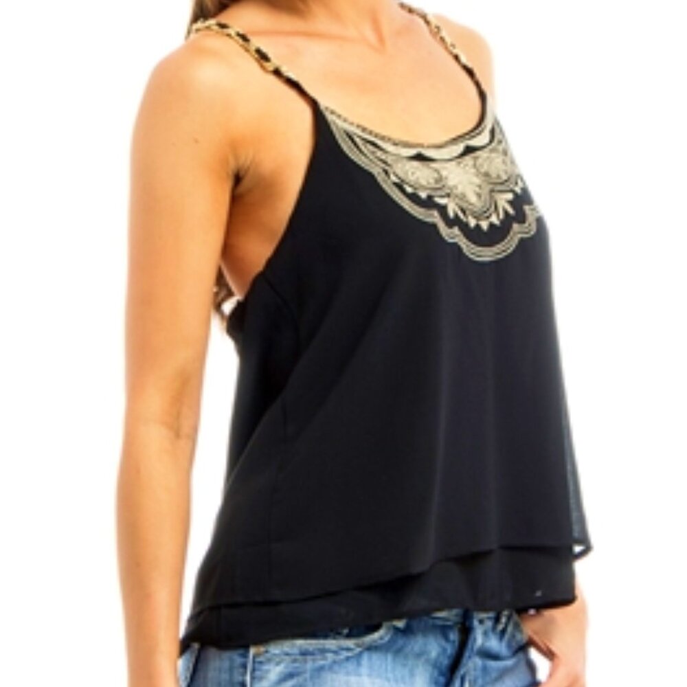 Bohemian Chain Strap Sleeveless Black Top Size M